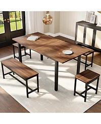 gaomon 5-Piece Dining Table Set for 4-8 People, 63 in Large Extendable Kitchen Table Set with 2 Benches and 2 Square Stools, Easy Assembly, Espresso