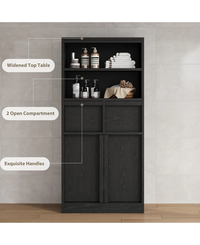 gaomon Tall Bathroom Cabinet, Floor Storage Cabinet with Doors & 2 Drawers, Organizer Freestanding for Bathroom, Living Room