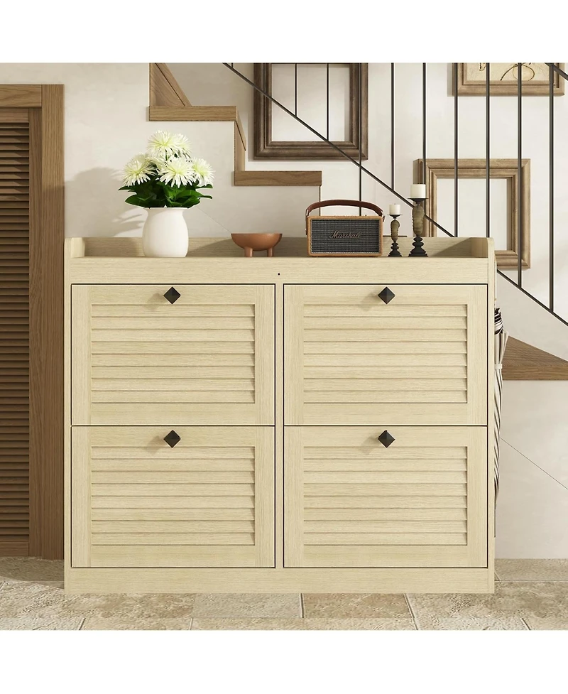 gaomon Large Shoe Storage Cabinet with 4 Flip Drawers, Narrow for Entryway Wooden Legs, Freestanding Hidden Rack Organizer
