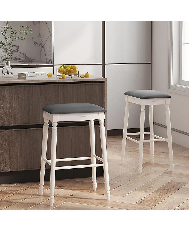 Gymax Set of 2 29-Inch Upholstered Bar Stools with Padded Seat Cushions and Rubberwood Legs