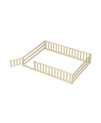 Gouun Full Size Montessori Floor Bed with Full-Length Safety Guardrails and Door