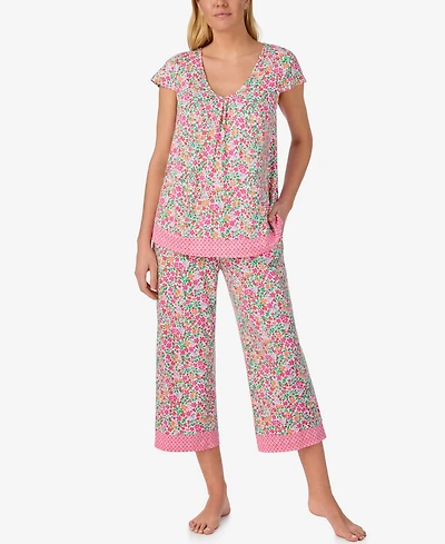 Ellen Tracy Women's Scoop Neck Top and Cropped Pajama Pants, 2-Piece Set