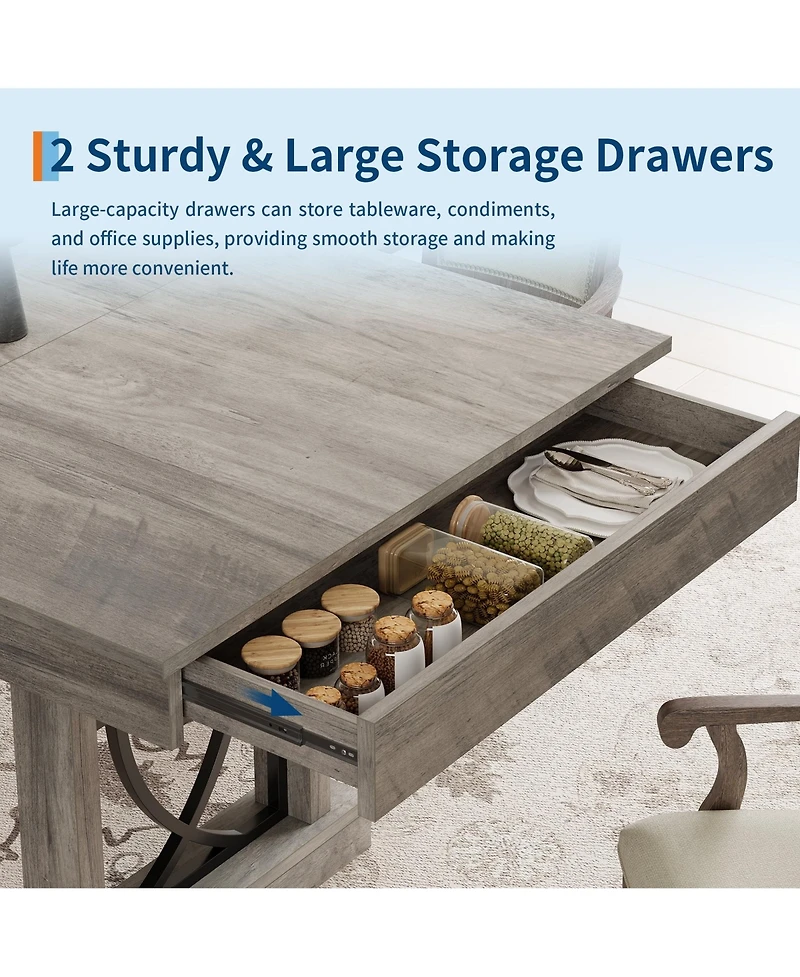 gaomon 71-Inch Large Wooden Kitchen Table with 2 Drawers- Dining Table for 6-8- Modern Homes