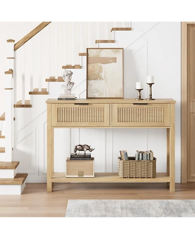 gaomon 43" Farmhouse Wooden Entryway Console Table with 2 Drawers and 2-Tier Storage