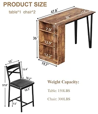gaomon 2-4 Person Bar Table Set with 16" Wide Cushions and Flip-Top Extension, Sturdy for Dining Area