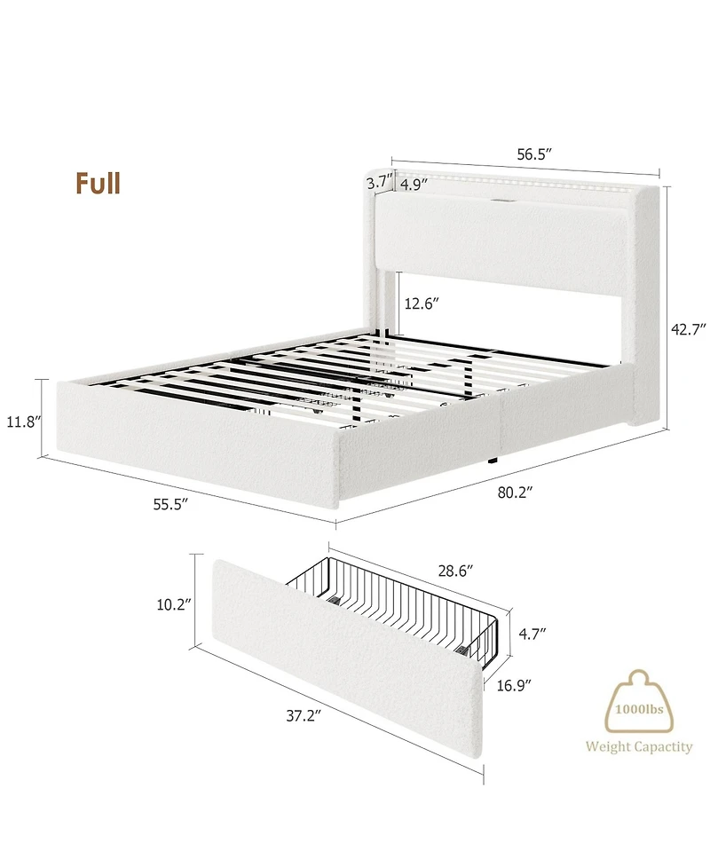 Homfan Boucle Bed Frame with Storage Headboard