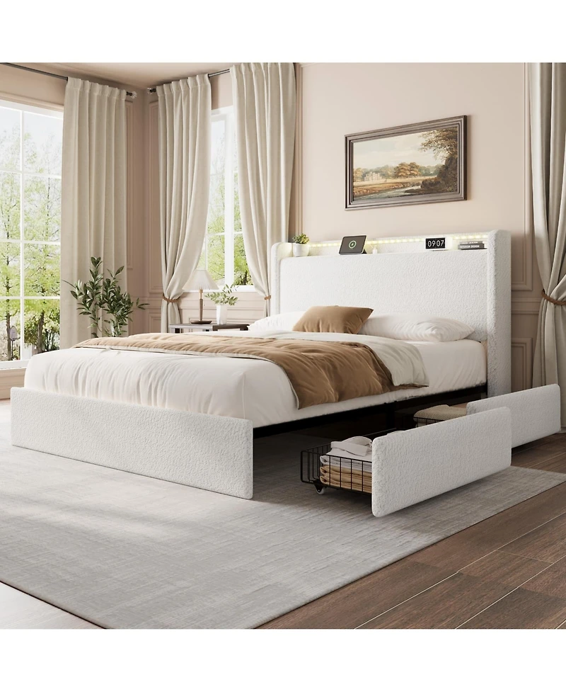 Homfan Boucle Bed Frame with Storage Headboard