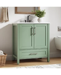 homfan Bathroom Vanity with Ceramic Sink, Storage Cabinet Drawer and 2 Soft Closing Doors, Single Sink Integral Top