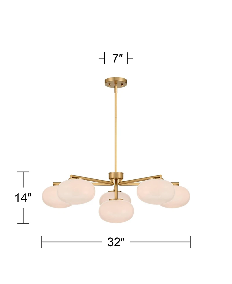 Possini Euro Design Damian Wide Antique Brass and Opal 6-Light Chandelier