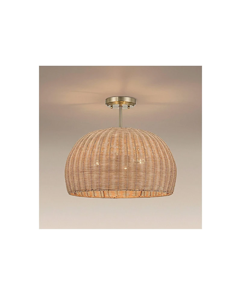 Possini Euro Design Fitzwilliam Brass and Wicker 3-Light Ceiling Light