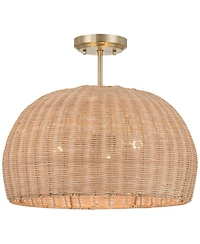 Possini Euro Design Fitzwilliam Brass and Wicker 3-Light Ceiling Light