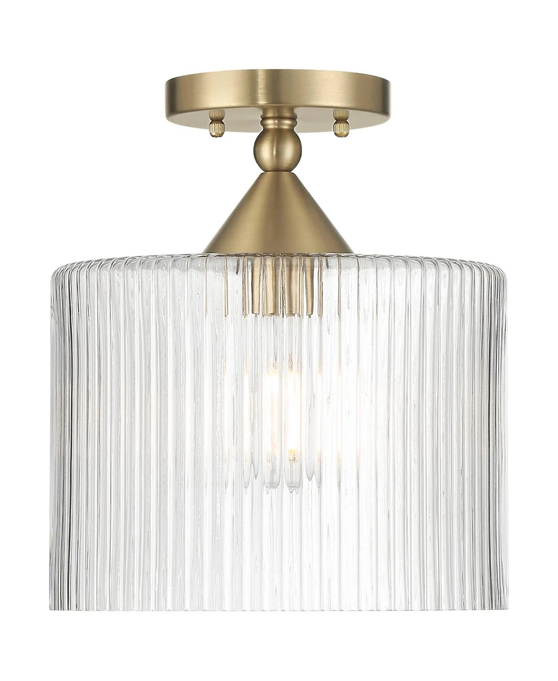 Possini Euro Design Krakow Wide Satin Brass Fluted Glass Ceiling Light