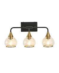 Busdays 23 Inch Modern 3 Light Vanity Wall Sconce Black Gold Fixture Clear Glass Shades Industrial Wall Lamp for Bathroom Mirror Living Room Bulb
