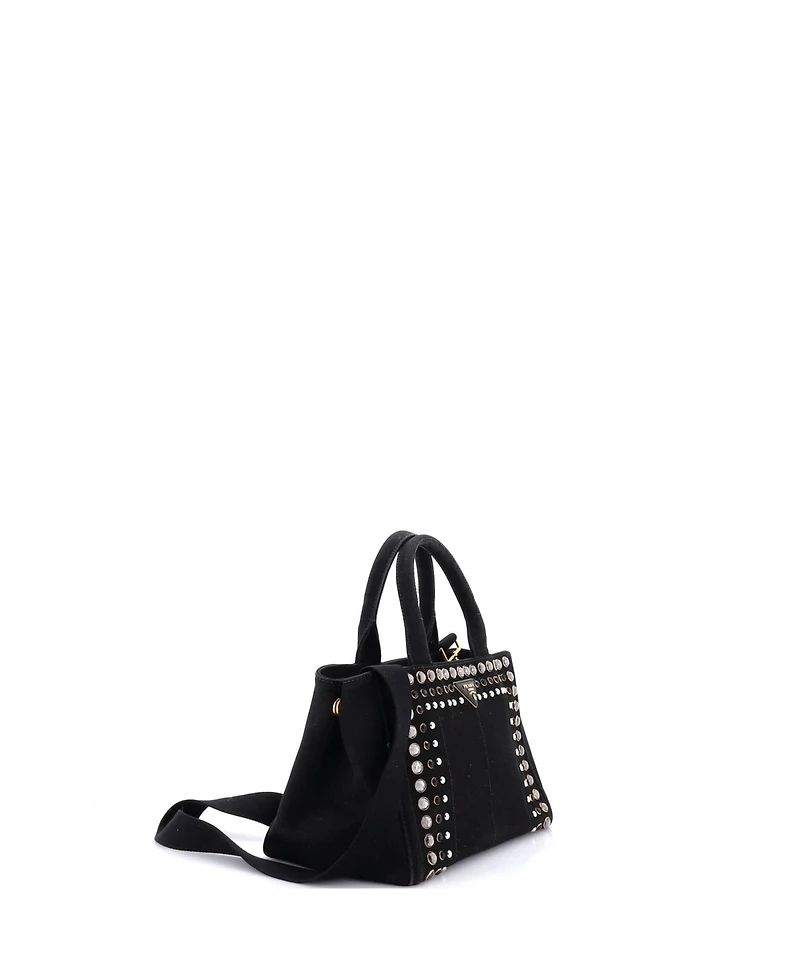 Pre-Owned Prada Mini Canapa Tote Rhinestone Embellished Canvas