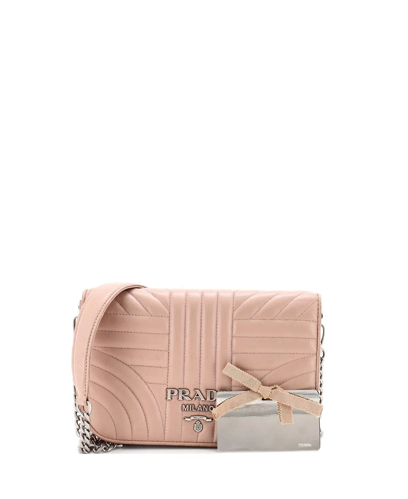 Pre-Owned Prada Small Chain Flap Crossbody Bag Diagramme Quilted Leather