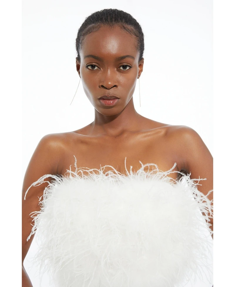 Karen Millen Women's Feather Detail Bandeau Knit Midi Dress