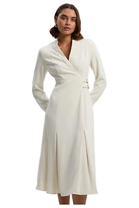 Karen Millen Women's Crepe Buckle Waist Midi Shirt Dress
