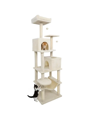 Cozito Cat Tree 58 in Modern with Upholstered Perch and 2 Condos