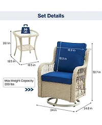 gaomon 3-Piece Swivel Rocking Bistro Set- Rattan Chairs Glass Table for Porch Deck