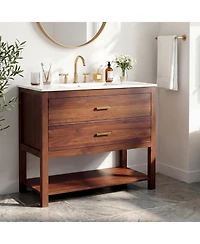 homfan 36" Modern Bathroom Vanity with Sink, Ceramic Integral Basin, 2 Soft-Close Drawers and Open Shelf, Space-Saving Bathroom Cabinet Solution