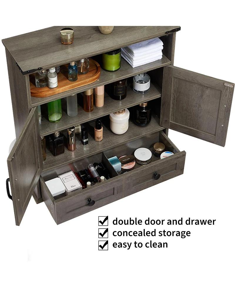 Homfan Farmhouse Wall Cabinet with Barn Doors and Adjustable Shelf, 25 Wide Bathroom Storage Organizer for Bath, Laundry Entryway