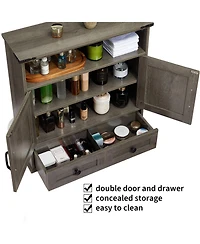 Homfan Farmhouse Wall Cabinet with Barn Doors and Adjustable Shelf, 25 Wide Bathroom Storage Organizer for Bath, Laundry Entryway
