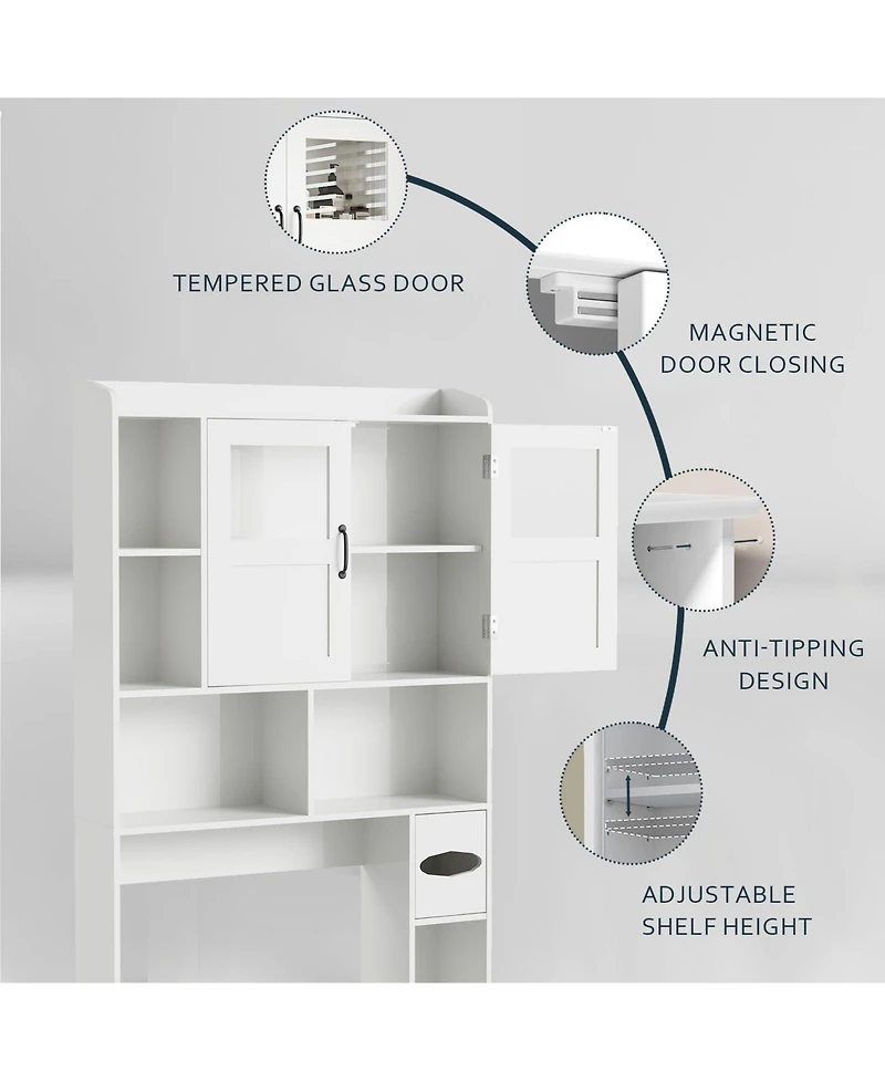 Homfan Over Toilet Storage Cabinet with Glass Doors and Adjustable Shelves, 67.4 in Tall Bathroom Organizer for Bath or Laundry
