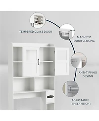 Homfan Over Toilet Storage Cabinet with Glass Doors and Adjustable Shelves, 67.4 in Tall Bathroom Organizer for Bath or Laundry