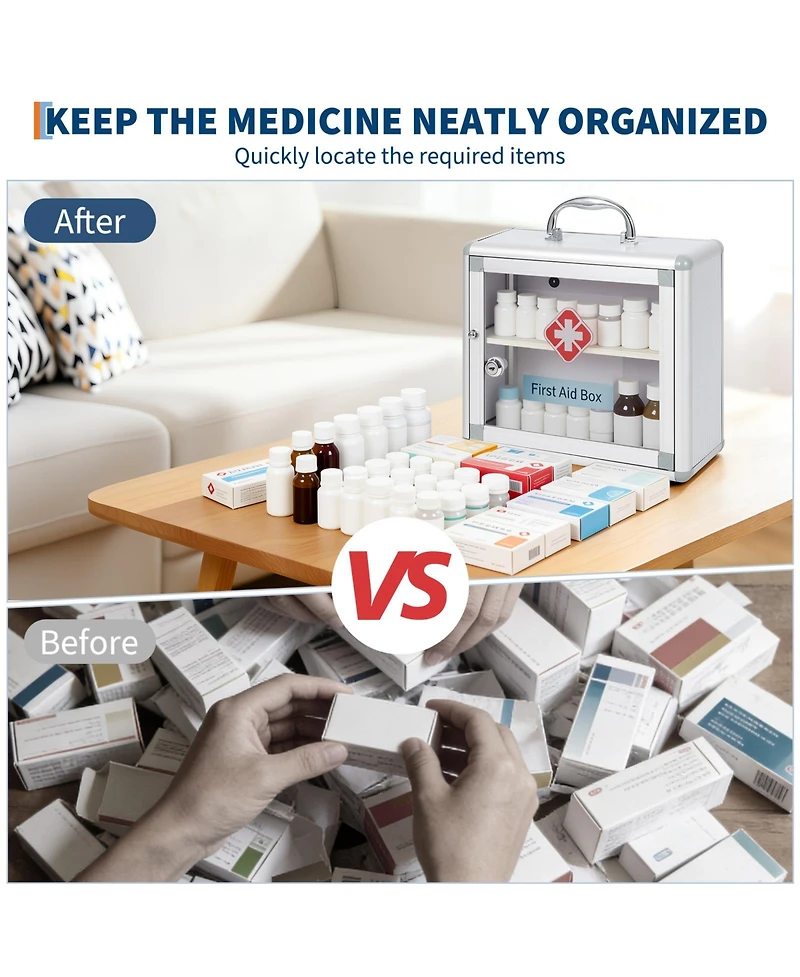 homfan Lockable Medicine Cabinet with Clear Door and Handle, Wall Mount or Carry Storage Box for Bathroom and Home Use