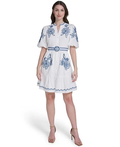 Eliza J Women's Mandarin Collar Belted Shirt Dress
