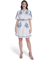 Eliza J Women's Mandarin Collar Belted Shirt Dress