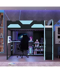 Streamdale Furniture Wood Loft Bed w/Desk, Storage, Usb, Rgb Light