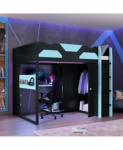 Streamdale Furniture Wood Loft Bed w/Desk, Storage, Usb, Rgb Light