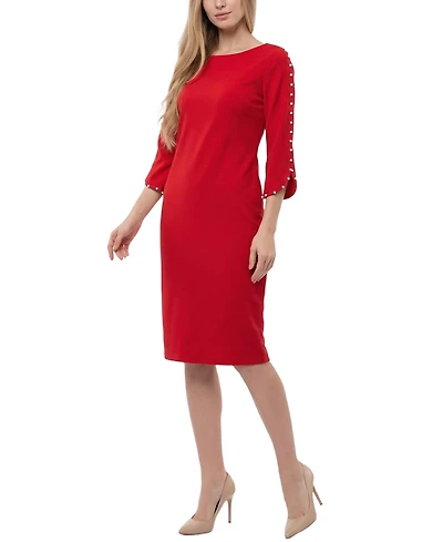 Ny Collection Petite 3/4 Mother of Pearl-Detail Petal Sleeve Dress