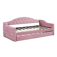 Streamdale Furniture Velvet Tufted Daybed With Trundle and Usb Charging