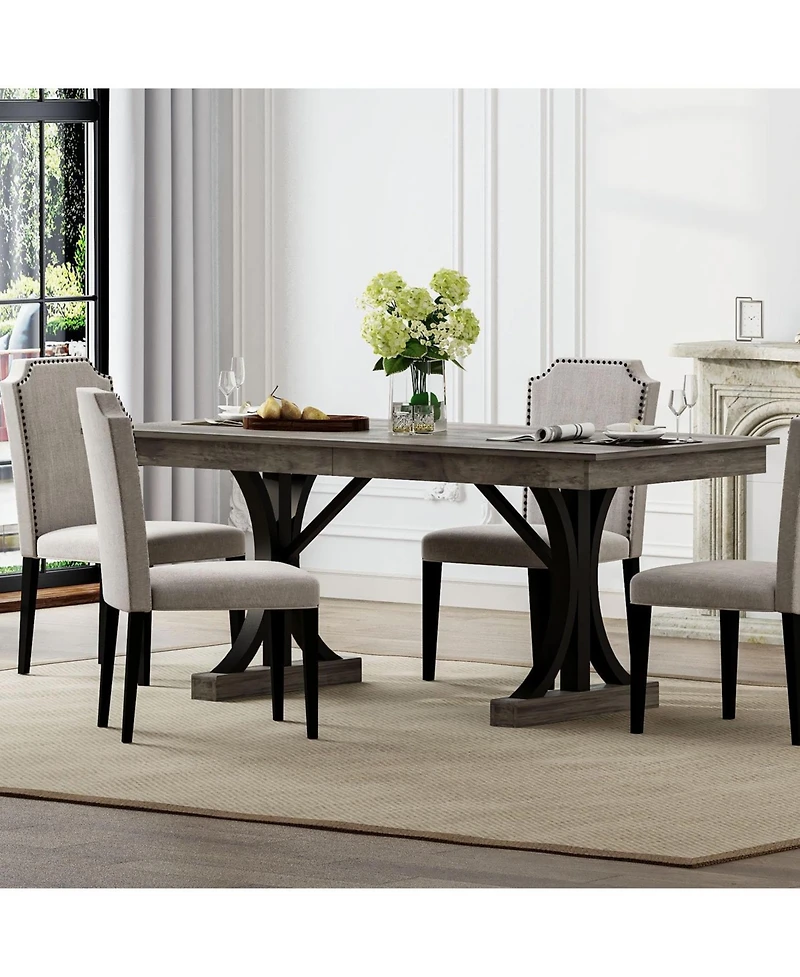 gaomon 71" Wooden Kitchen Table with Two Drawers, Large Dining Table for 6-8 Large Tabletop and Sturdy Frame, Rectangular Dining Table