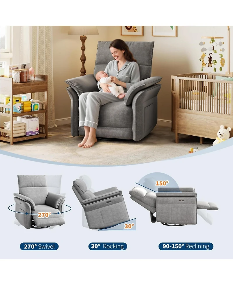 gaomon Power Recliner Glider Chair with Smooth Swivel, Rocking Motion Adjustable Recline and Double Armrests