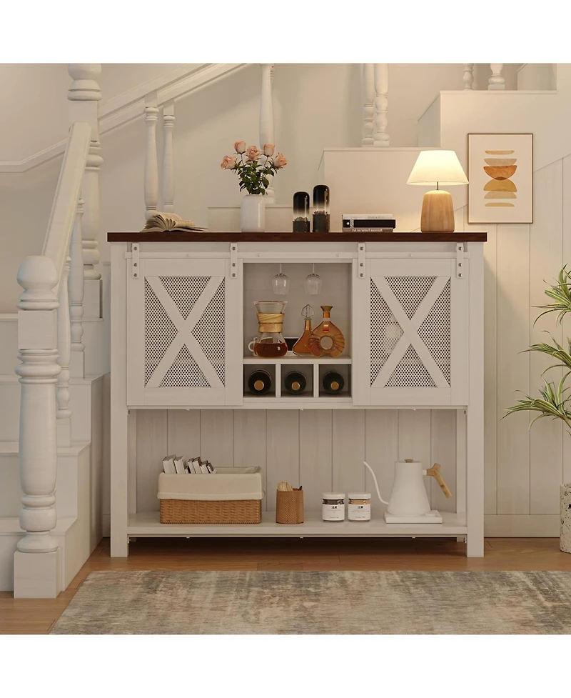 gaomon Buffet Cabinet 46.5" Large Buffet Sideboard Cabinet With 2 Sliding Barn Doors Farmhouse Wine Cabinet Table Wine Rack Bar Storage Cabinet