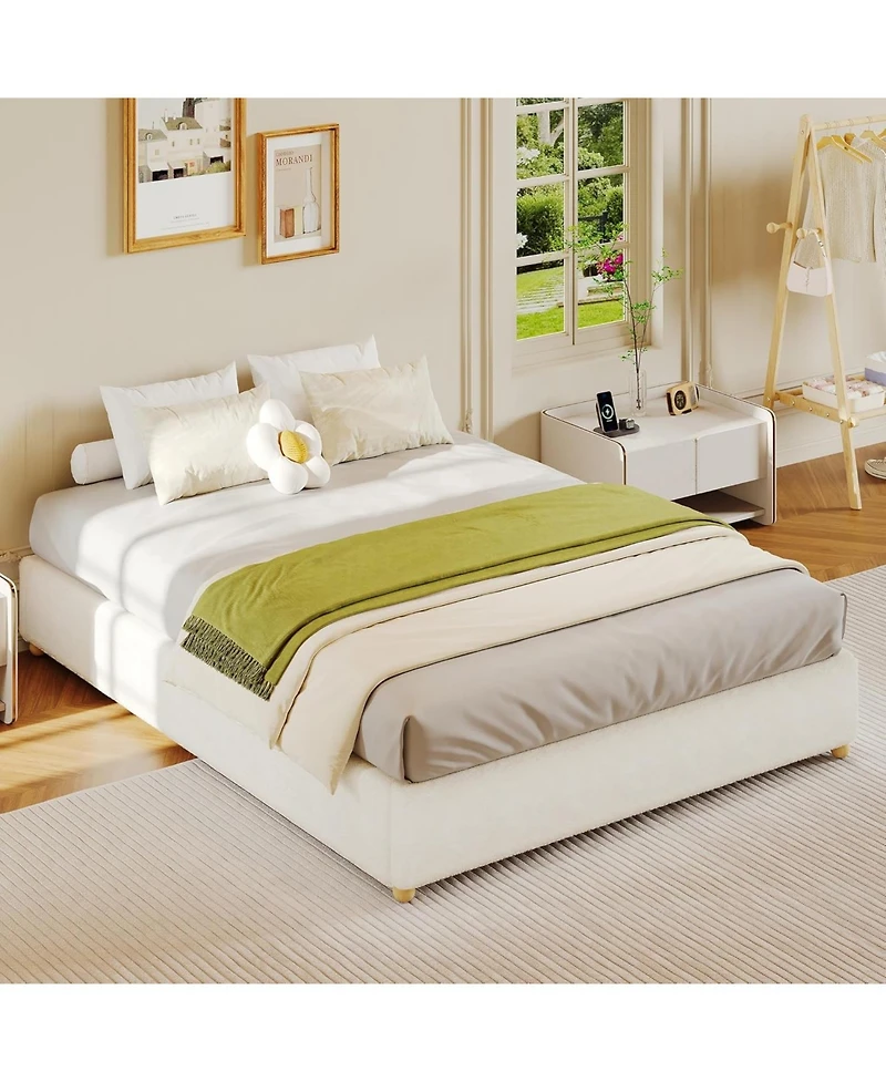 gaomon Cloud Bed Frame, Low Profile Upholstered Platform in Corduroy Fabric with Solid Wood Legs