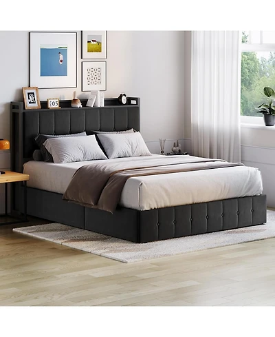 gaomon Upholstered Bed Frame with Lift-Up Storage, Platform Design with Metal Support