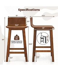 Gymax 24.5'' Solid Wood Bar Stools Set of 4 Home Counter Kitchen Stools w/ Low Backrest and Footrest