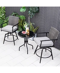 Gymax Patio Swivel Bar Stools Set of Outdoor Counter Height Bar Chairs w/ Pe Rattan