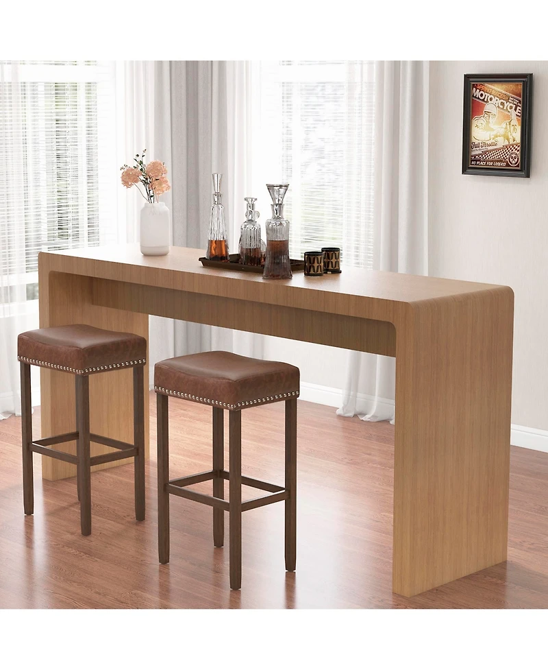 Gymax 4PCS 29.5'' Bar Stool Set Counter Height Saddle Stools w/ Rubber Wood Frame