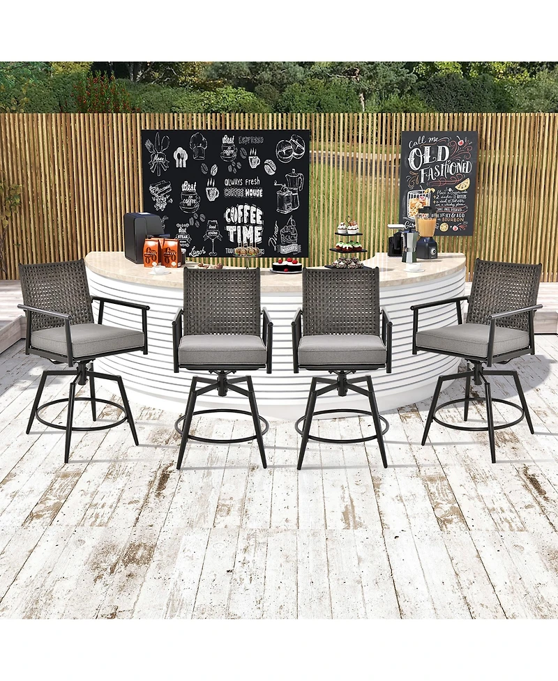Gymax Patio Swivel Bar Stools Set of 4 Outdoor Counter Height Bar Chairs w/ Pe Rattan