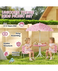 Qaba Kids Picnic Table with 2 Folding Chairs and Umbrella,