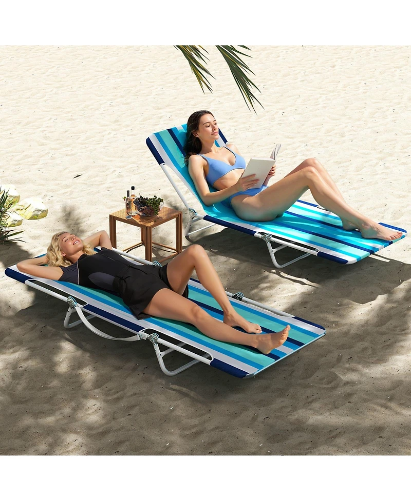 Slickblue 2 Pieces 5-position Lay Flat Beach Recliner with Carry Strap and Metal