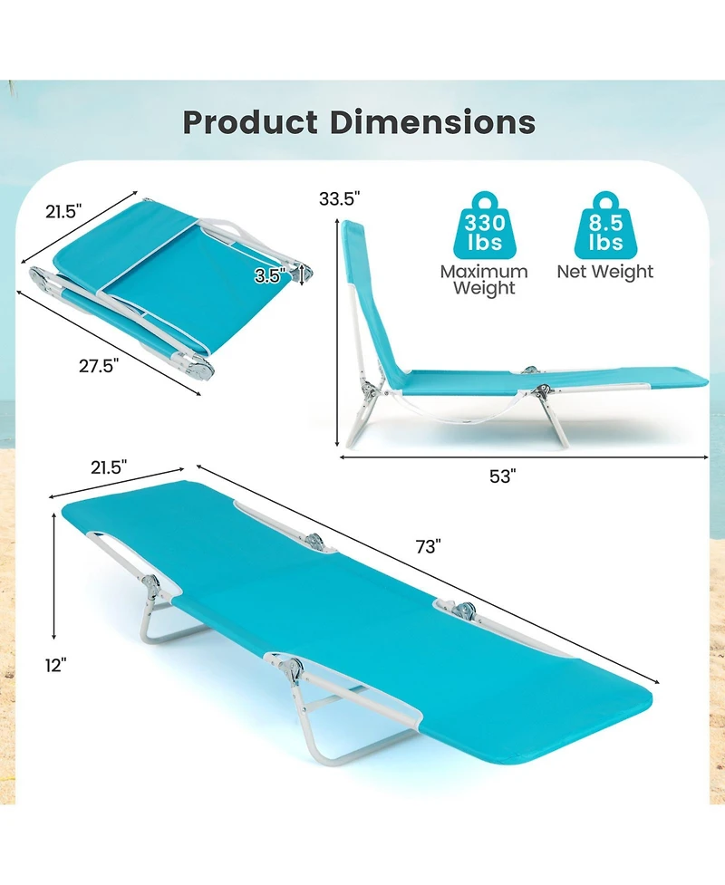 Slickblue 2 Pieces 5-position Lay Flat Beach Recliner with Carry Strap and Metal