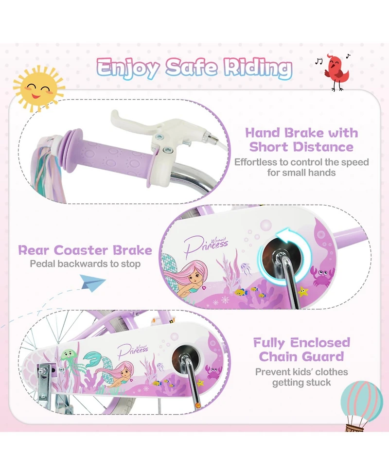 Slickblue Kids Bicycle with Basket and Streamers, Adjustable Princess Theme Bike