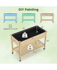Gouun Mobile Pine Wood Raised Garden Bed with Lockable Wheels and Storage Shelf