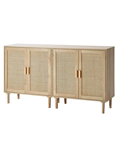 Gouun Set of 2 Rattan Storage Cabinets with Adjustable Shelves